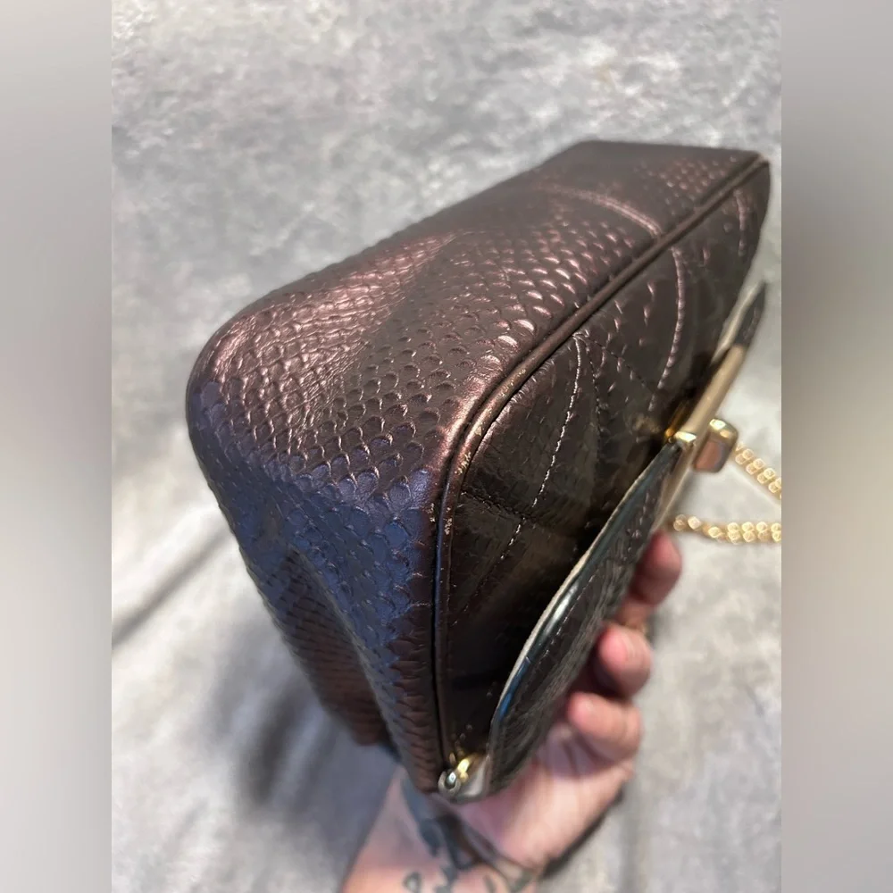 Coach Cassidy Oxblood Snake Embossed Diamond Quilted Leather Crossbody - Picture 14 of 16